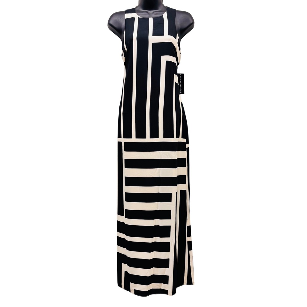 NWT Donna Morgan Cream Black Geometric Sleeveless Maxi Dress D8505M-TX Size 6